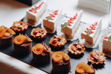 delicious festive buffet with canapés and different delicious meals