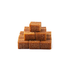 Cubes of brown sugar. Brown sugar isolated on white background.