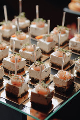 delicious festive buffet with canapés and different delicious meals