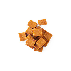 Cubes of brown sugar. Brown sugar isolated on white background.