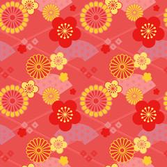 和柄　シームレス　パターン　赤