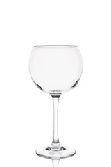 Belarus, Minsk. July 1, 2019. Isolated Martini ballon glass with reflection on white background