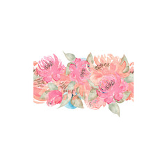 Watercolor Floral Border Isolated On A White Background Hand Drawn Illustration