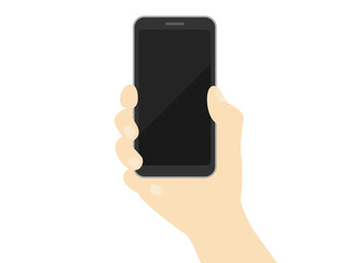 手に持ったスマートフォン
