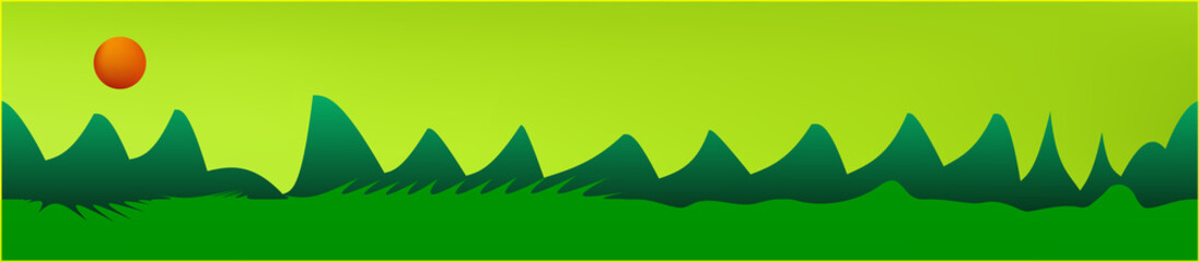 Lime sky, and mountains landscape. 