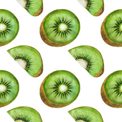 Fototapeta premium Kiwi fruit pattern Watercolor illustration Tropics food Digital paper Textile texture set Summer Botanical Spring Decoration Design Wallpaper on the wall Scrapbooking Postcard