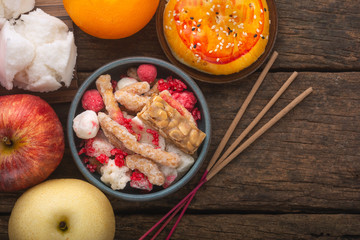 Sweets and Fruits for  Chinese Ghost Festival.