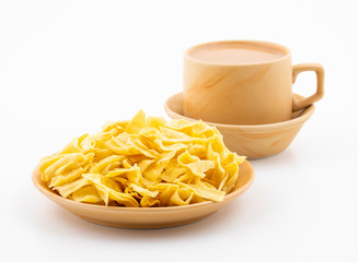 Indian Traditional Street Food Besan Papri With Masala Tea