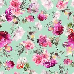 Tuinposter Seamless summer pattern with watercolor flowers handmade. © Karma
