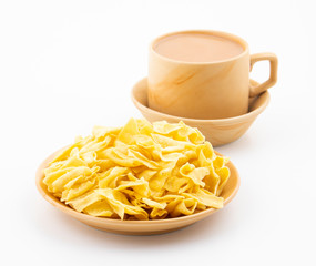 Indian Traditional Street Food Besan Papri With Masala Tea