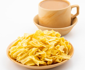 Indian Traditional Street Food Besan Papri With Masala Tea
