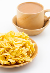 Indian Traditional Street Food Besan Papri With Masala Tea