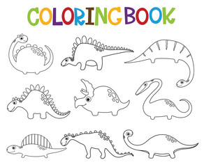 Funny cartoon dinosaurs collection. Coloring book