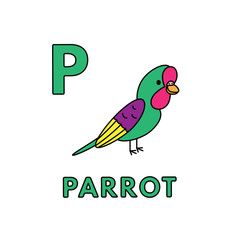 Vector Cute Cartoon Animals Alphabet. Parrot Illustration