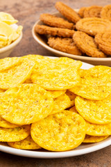 Indian Street Snack Food Masala Khari Papdi with Chakli or Besan Papdi