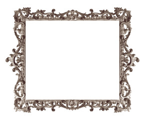 Silver frame for paintings, mirrors or photo isolated on white background