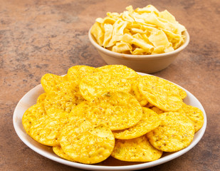 Indian Street Snack Food Masala Khari Papdi with Besan Papdi