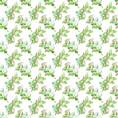 Watercolor seamless pattern with leaves Japan quince