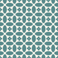 Geometric seamless pattern. Abstract floral mosaic in teal and beige colors