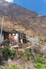 The small village on the Annapurna trail track