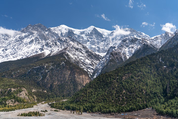 Fototapeta na wymiar Nepal. The view on Annapurna trail track. The view on Annapurna peak