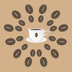 Icon mugs in a flower of coffee beans