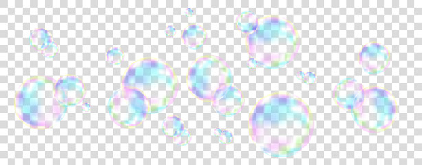 Colorful soap  bubbles with rainbow reflection.