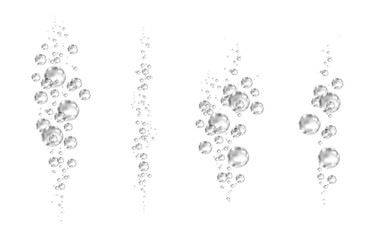 Underwater  black fizzing air bubbles on white  background.