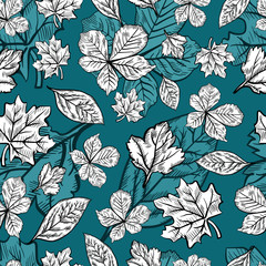 Seamless pattern of leaves graphics doodle sketch illustration