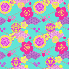 和柄　シームレス　パターン　緑