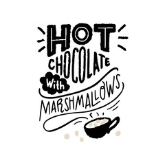 Hot chocolate with marshmallows inscription