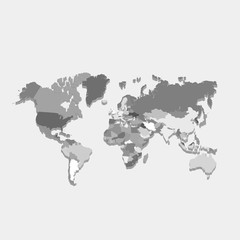 3d World Gray Map with Outlined Continents