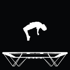 Outline of a sportsman doing backflips on a trampoline