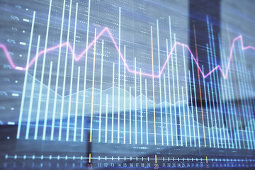 Double exposure of stock market graph on empty exterior background. Concept of analysis