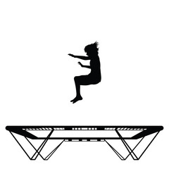 A little girl is jumping on a trampoline, contour, black and white