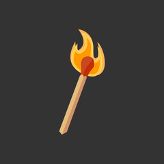 Vector illustration of a burning match in cartoon style