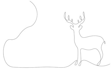 Landscape with deer one line drawing vector illustration