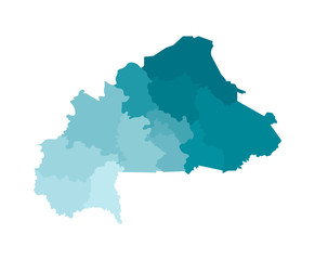 Vector isolated illustration of simplified administrative map of Burkina Faso. Borders of the regions. Colorful blue khaki silhouettes