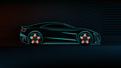 Minimalistic design sport car in motion. Vector illustration.