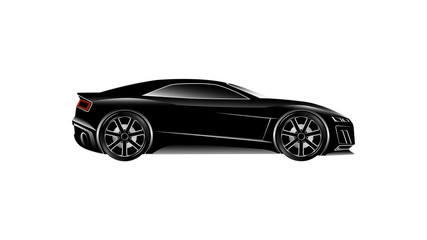 Stylized design black sport car. Template vector isolated car on white background, isolated, side view. Vector illustration.