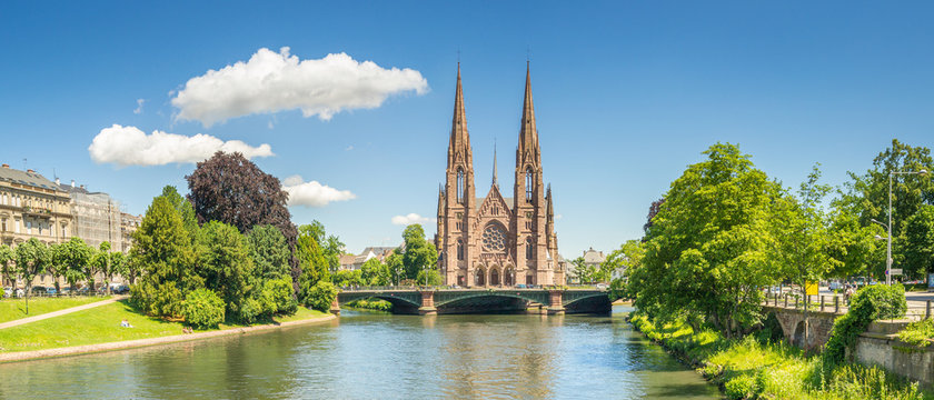 Cityscape of Strasbourg and the Reformed Church Saint Paul, France