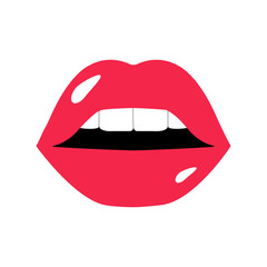 Beautiful famale red lips kiss isolated on the white background