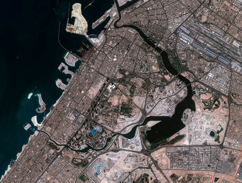 High resolution Satellite image of Dubai, UAE (Isolated imagery of UAE. Elements of this image furnished by NASA)