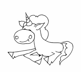 Coloring book for kids - dreaming. Black and white cute cartoon unicorns. Vector illustration.