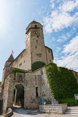 Fototapeta na wymiar view of the medieval castle and clock tower in Rapperswil