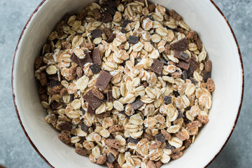 Muesli Granola with Bitter Chocolate Pieces without Milk.
