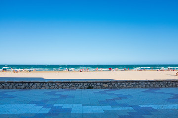 Blue horizon on beach in Cullera Spain