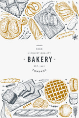 Bread and pastry banner. Vector bakery hand drawn illustration. Vintage design template.