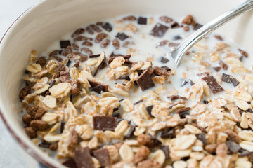 Muesli Granola with Bitter Chocolate Pieces in Milk.