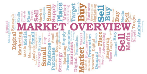 Market Overview word cloud. Vector made with text only.